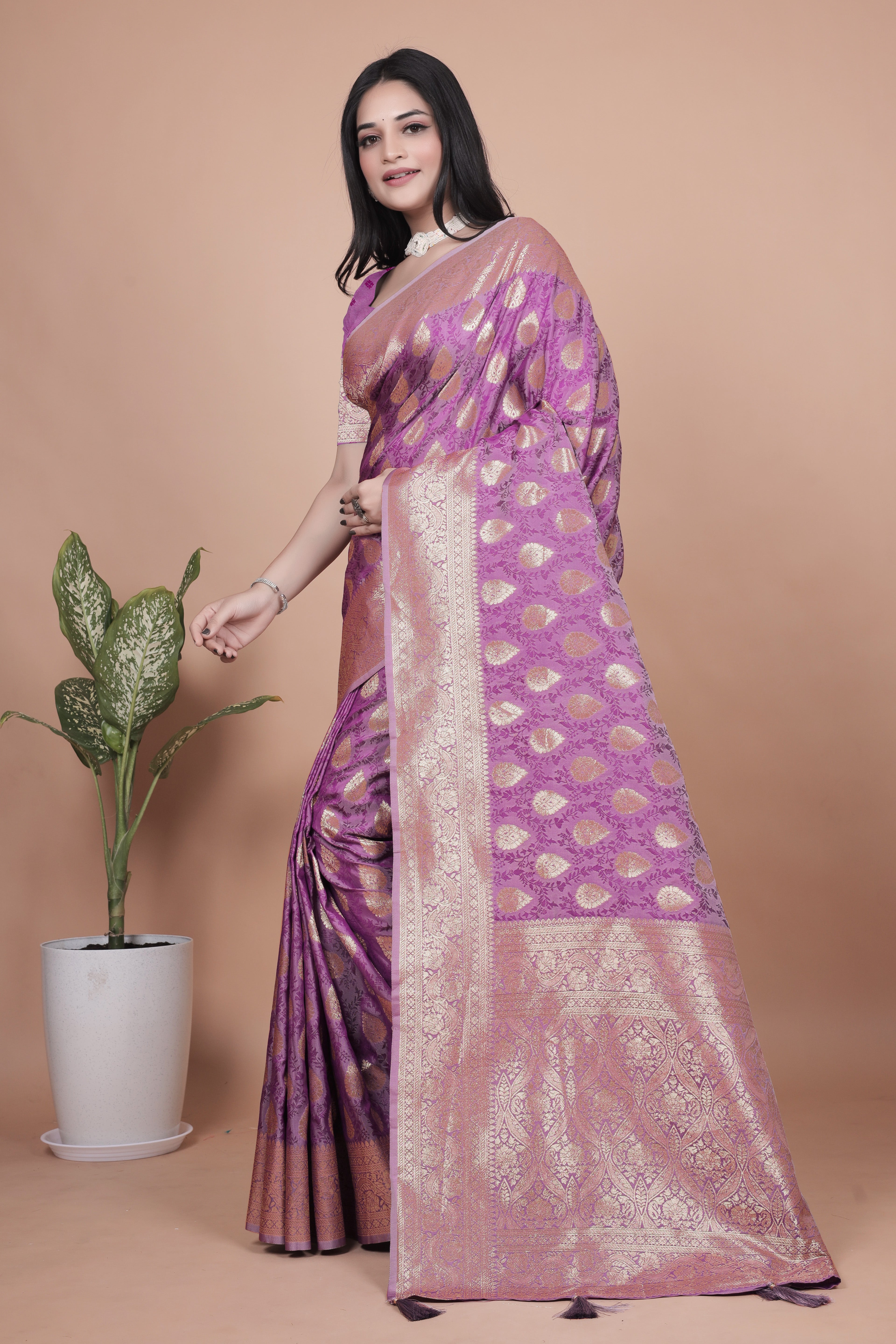 Banarasi Silk Saree with Golden Zari Weaving with 4 color option